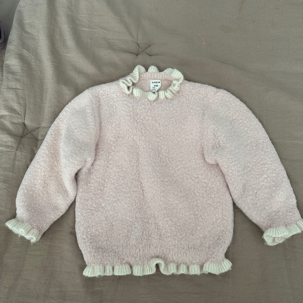 SHEIN Cream and Pink Fuzzy Sweater